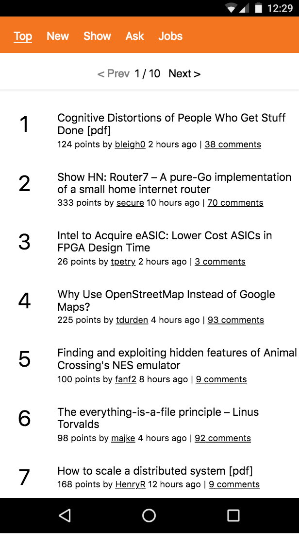 HNPWA with React HN PWA running on a mobile phone